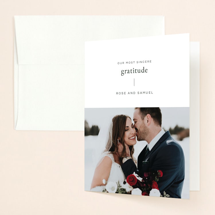 "A Dash of Delight" - Folded Wedding Thank You Cards in Pine Needle by Bramble Studio - Front