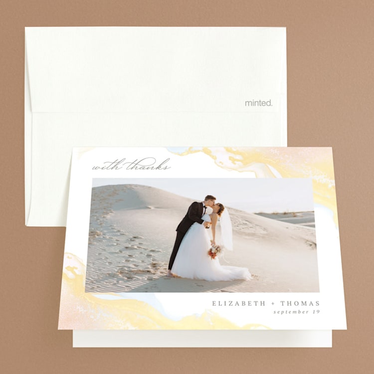"The whisper of the waves" - Folded Wedding Thank You Cards in Sunrise by Helen Halik - Front