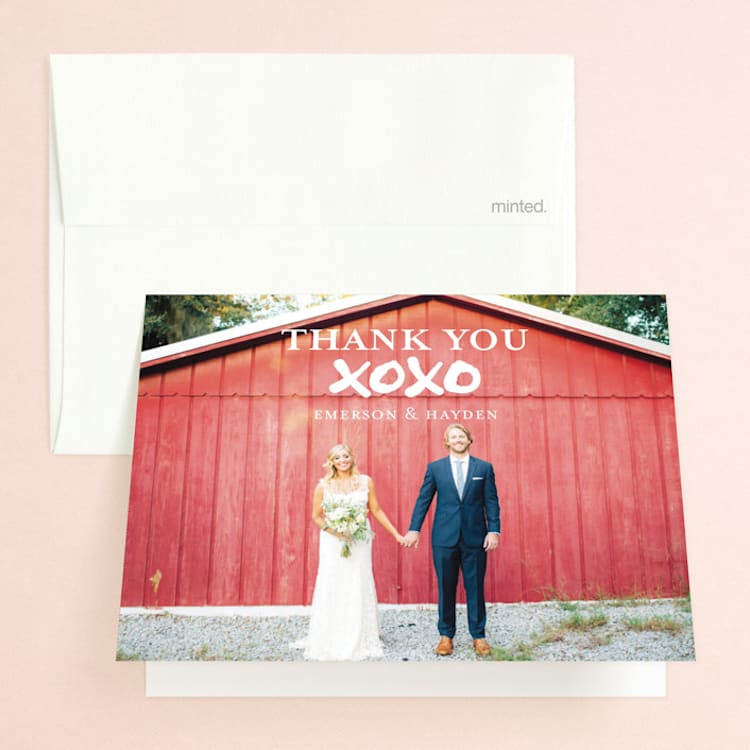 "Brushed Love" - Folded Wedding Thank You Cards in Night Navy by Lisa Guerrero - Front