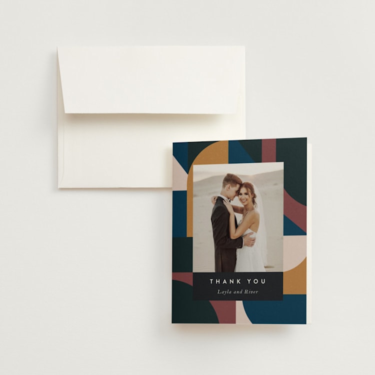 "Abstract Jewels" - Folded Wedding Thank You Cards in Noir by Maria Alou - Front