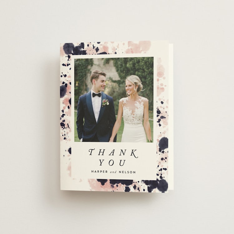 "artful celebration" - Folded Wedding Thank You Cards in Blush by Qing Ji - Front