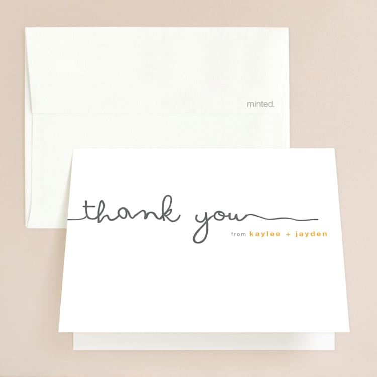 "The Happy Couple" - Folded Wedding Thank You Cards in Tangerine by R studio - Front
