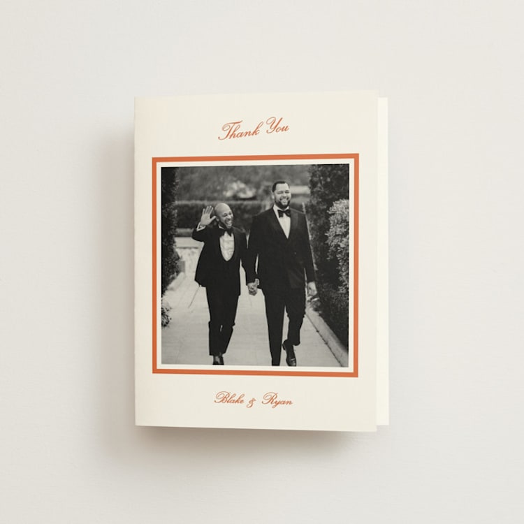 "Miro" - Folded Wedding Thank You Cards in Orange Peel by Megan Davis - Front