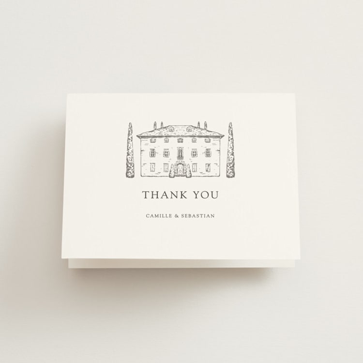 "Villa Balbiano" - Folded Wedding Thank You Cards in Graphite by Melinda Denison - Front