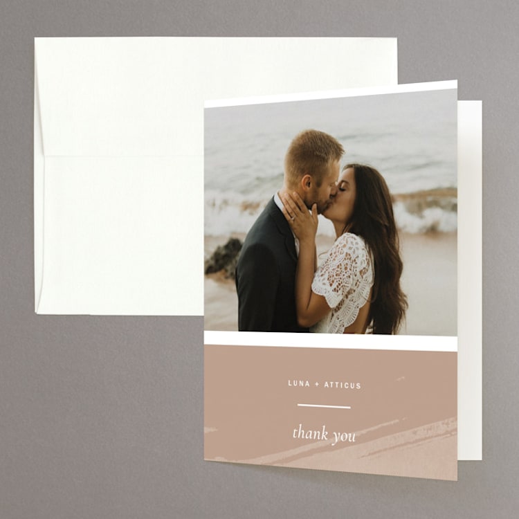"Luna" - Folded Wedding Thank You Cards in Latte by Blustery August - Front