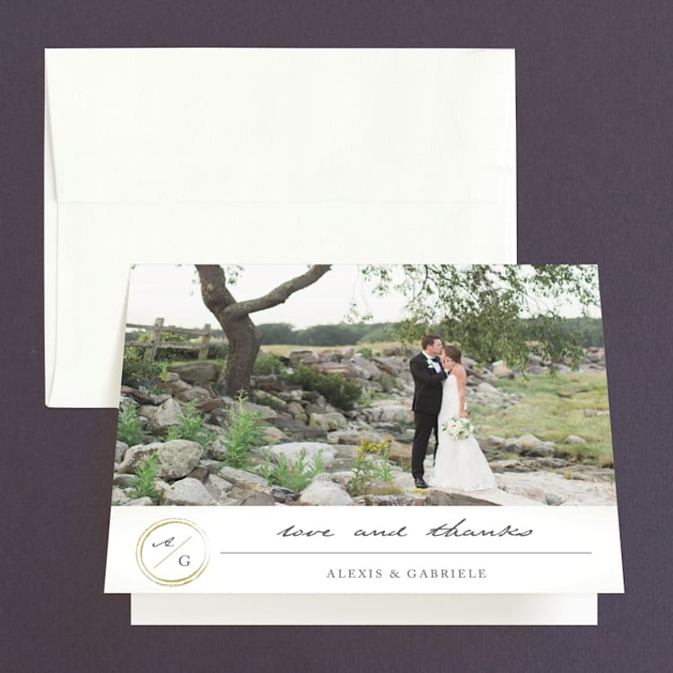 "Monogram Circle Stamp" - Folded Wedding Thank You Cards in Antique White by fatfatin - Front