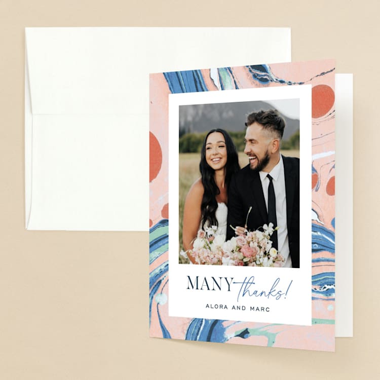"Mod Marble" - Folded Wedding Thank You Cards in Maraschino by A Real Peach Studio - Front