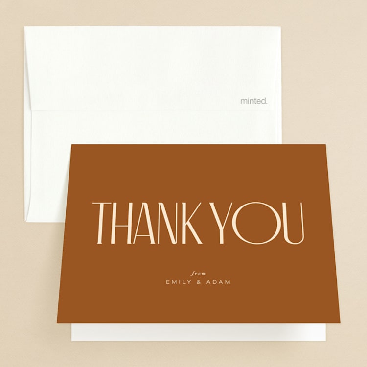 "Classic Touch" - Folded Wedding Thank You Cards in Rust by April Astudillo - Front