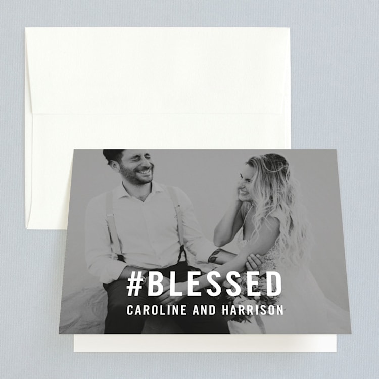"Open Bar" - Folded Wedding Thank You Cards in Tuxedo by Jennifer Lew - Front