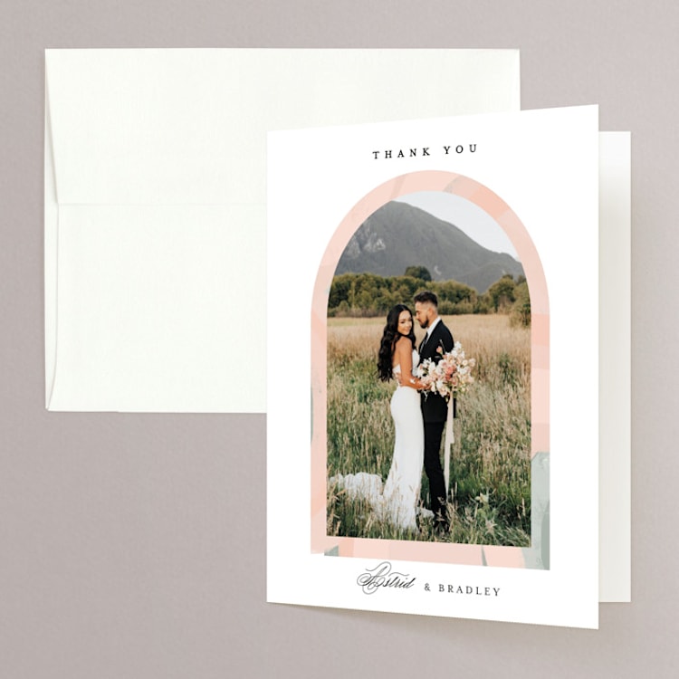 "Marbled Arch" - Folded Wedding Thank You Cards in Peach by Anna Elder - Front