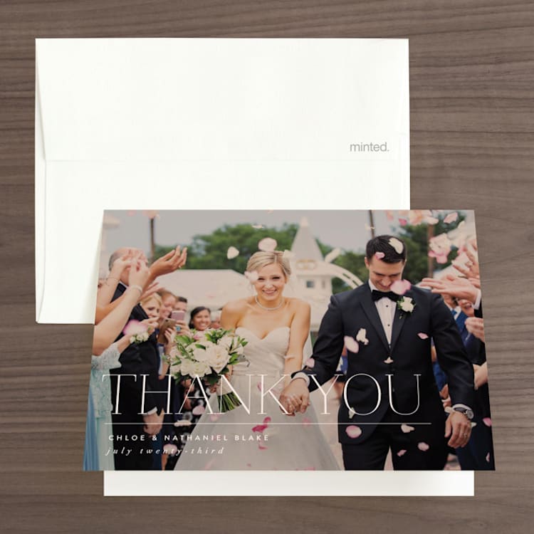 "Landscape" - Folded Wedding Thank You Cards in Champagne by Kelly Schmidt - Front