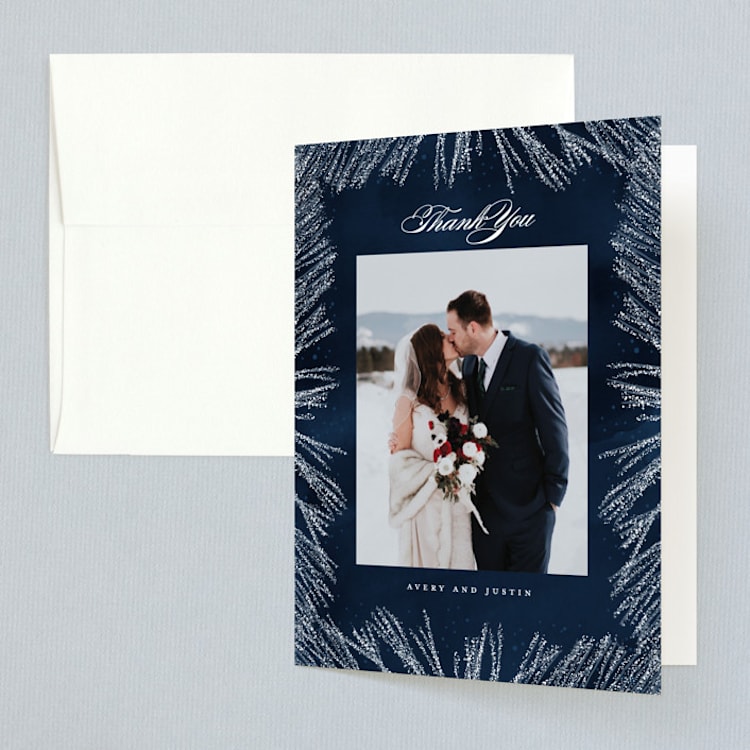 "Frosty chic" - Folded Wedding Thank You Cards in Peacock by Creo Study - Front