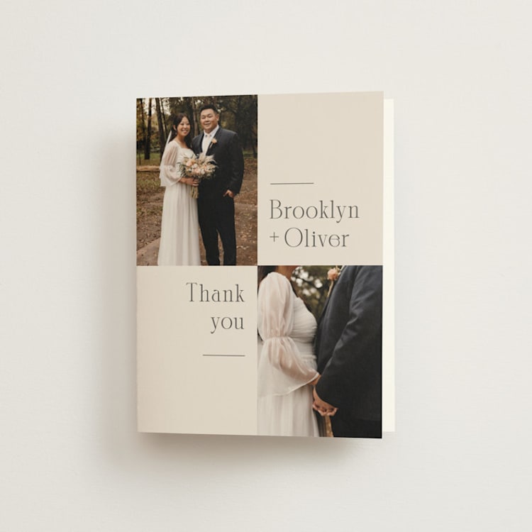 "Portland" - Folded Wedding Thank You Cards in Latte by Kristie Kern - Front