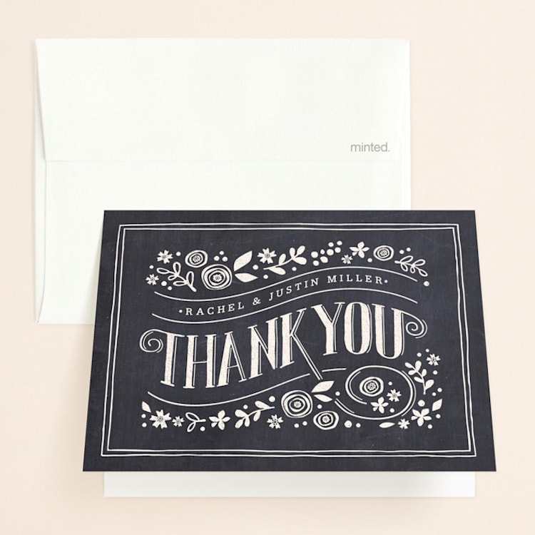 "Alabaster Florals" - Folded Wedding Thank You Cards in Slate by Jennifer Wick - Front