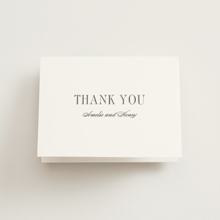 "Hepburn" - Folded Wedding Thank You Cards in Tuxedo by Megan Davis - Front