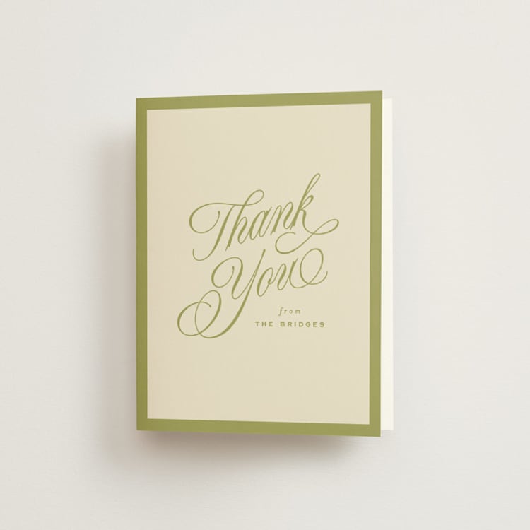 "rory" - Folded Wedding Thank You Cards in Olive by Ellen Schlegelmilch - Front