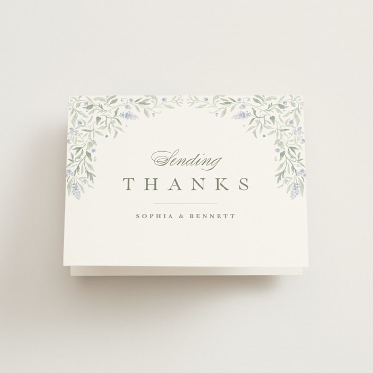 "Delicate Vines" - Folded Wedding Thank You Cards in Periwinkle by Kristen Smith - Front