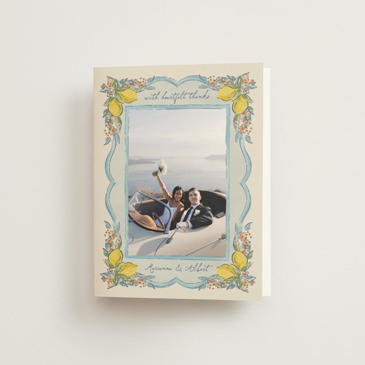 "Amalfi Coast Wedding" - Folded Wedding Thank You Cards in Aqua by Chris Griffith - Front