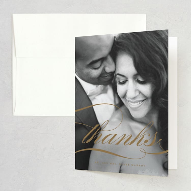"divine" - Folded Wedding Thank You Cards in Gilded Gold by Jennifer Postorino - Front