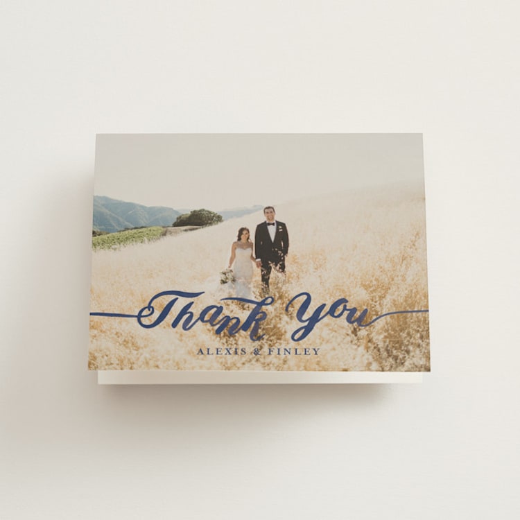 "Love" - Folded Wedding Thank You Cards in Navy by Shannon Chen of Four Wet Feet Studio - Front
