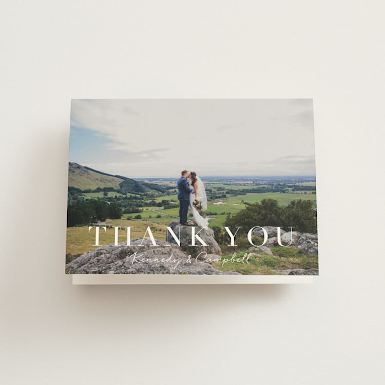"Wedding Stamp" - Folded Wedding Thank You Cards in Navy by Kasia Labocki - Front