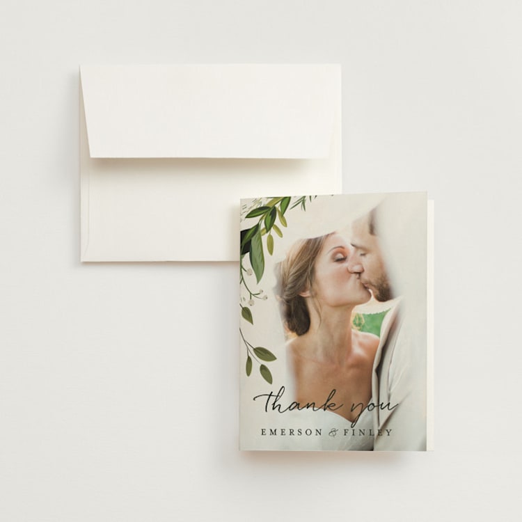 "Vines of Green" - Folded Wedding Thank You Cards in Fern by Susan Moyal - Front