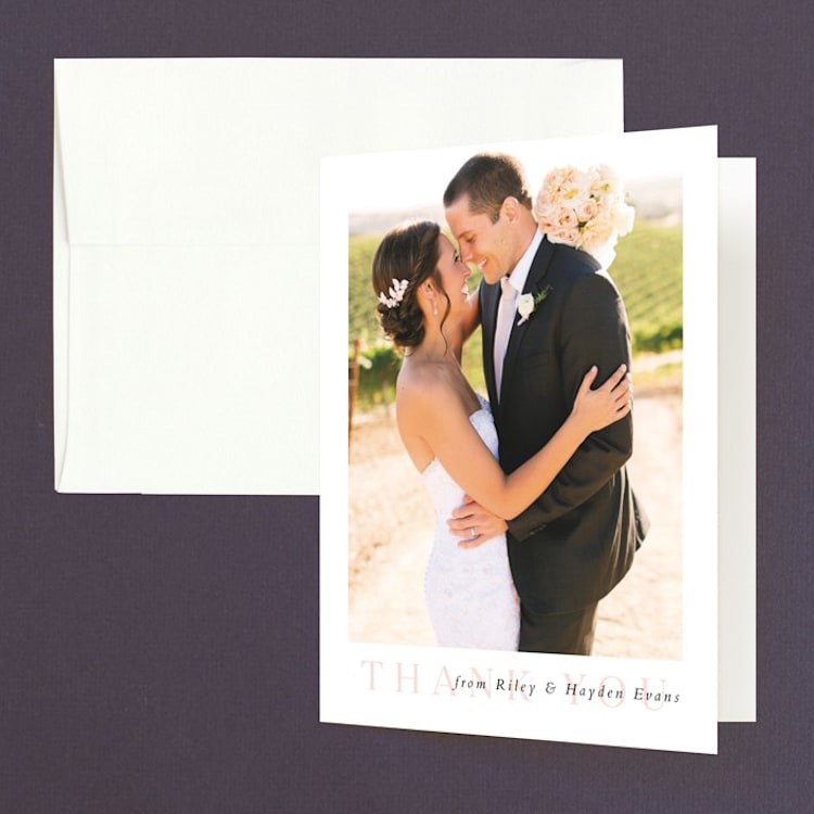 "over and over" - Folded Wedding Thank You Cards in Soft Peach by Lea Delaveris - Front