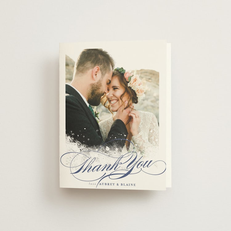 "Beachy" - Folded Wedding Thank You Cards in Ocean by Rebecca Daublin - Front