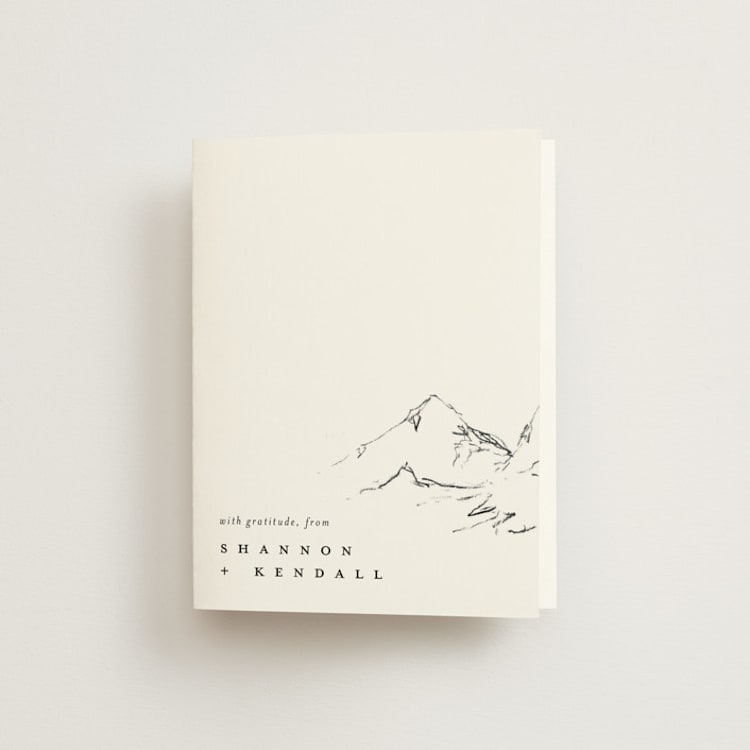 "Sketched Mountains" - Folded Wedding Thank You Cards in Snow by Mere Paper - Front