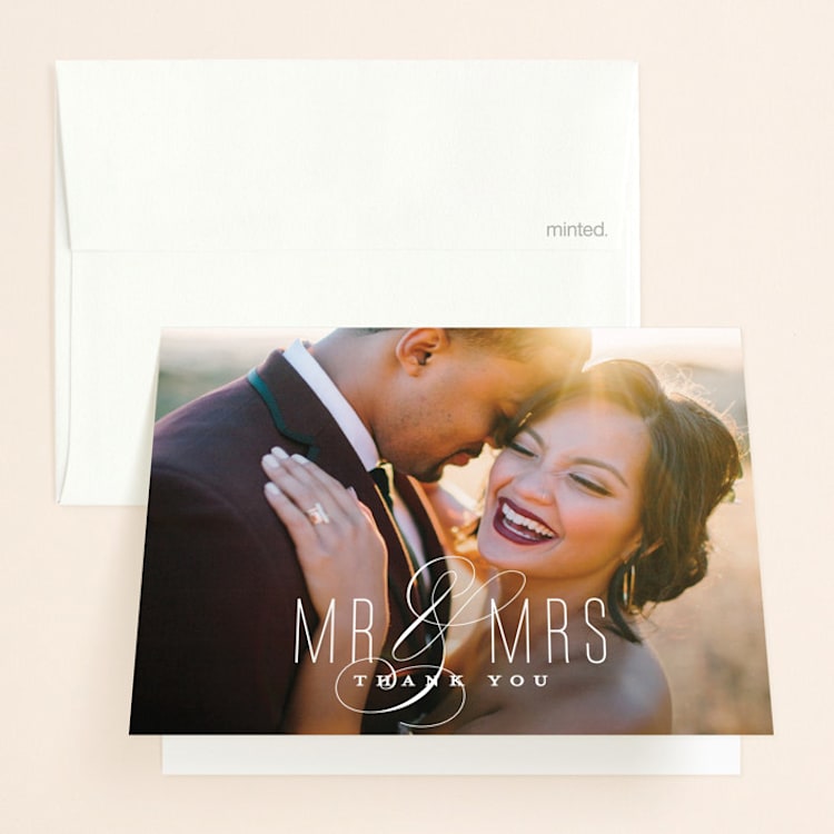 "Scripted Ampersand" - Folded Wedding Thank You Cards in Midnight by Roxy Cervantes - Front