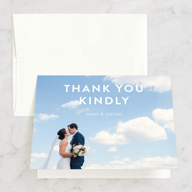"Modern Brush" - Folded Wedding Thank You Cards in Steel Blue by Lisa Guerrero - Front