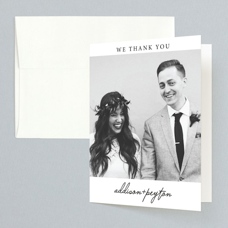 "Joyfully Ever After" - Folded Wedding Thank You Cards in Tangerine by Faith Harlow - Front
