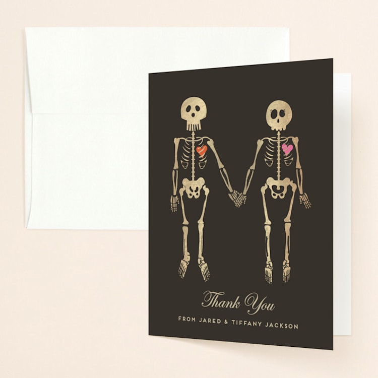 "Until Death" - Folded Wedding Thank You Cards in Golden by Katie Zimpel - Front