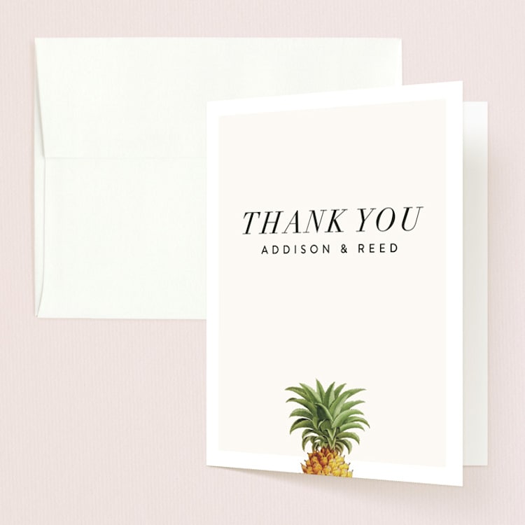 "Party in Paradise" - Folded Wedding Thank You Cards in Pineapple by Erin Hodges - Front