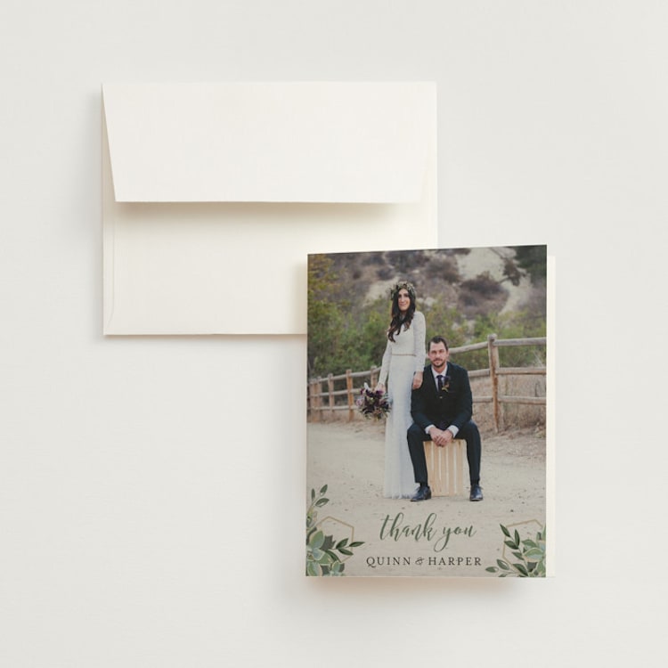"Succulent Surround" - Folded Wedding Thank You Cards in Cloud by Susan Moyal - Front