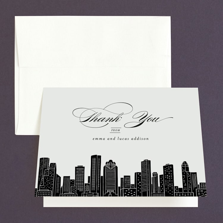 "Big City - Houston" - Folded Wedding Thank You Cards in Light Taupe by Hooray Creative - Front