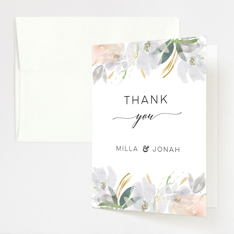 "Grande Botanique" - Folded Wedding Thank You Cards in Mist by Bonjour Paper - Front