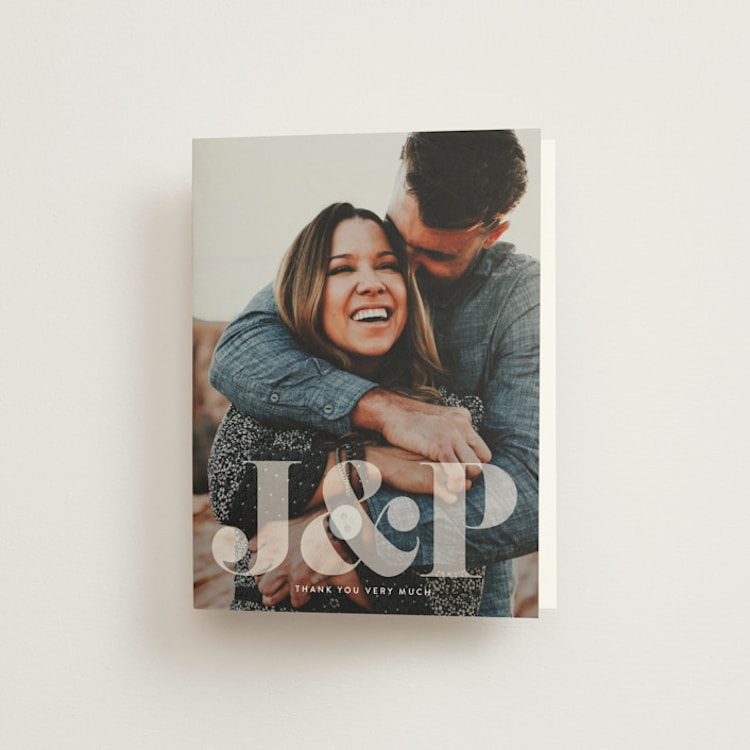 "His and Hers" - Folded Wedding Thank You Cards in Dusk by Erin Deegan - Front