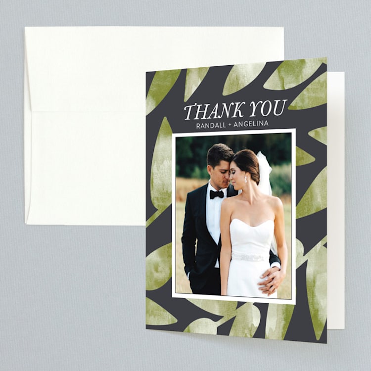 "Watercolor Leaf" - Folded Wedding Thank You Cards in Porcelain by Hanna M - Front