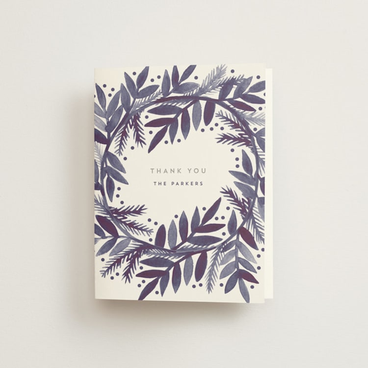 "Watercolor Painted Wreath" - Folded Wedding Thank You Cards in Sugarplum by Katharine Watson - Front