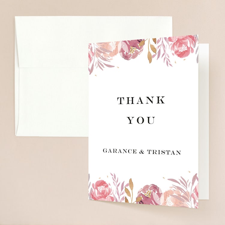 "Grand Bloom" - Folded Wedding Thank You Cards in Mauve by Bonjour Paper - Front