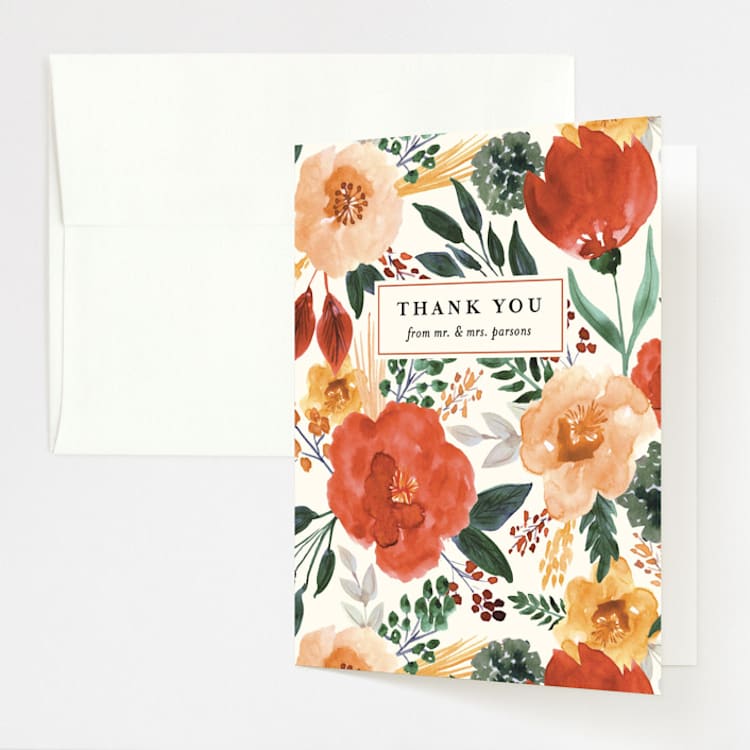 "Flourishing" - Folded Wedding Thank You Cards in Bloom by Beth Schneider - Front