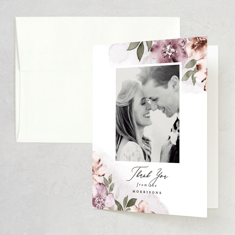 "Fancifully" - Folded Wedding Thank You Cards in Dust Mauve by Everett Paper Goods - Front