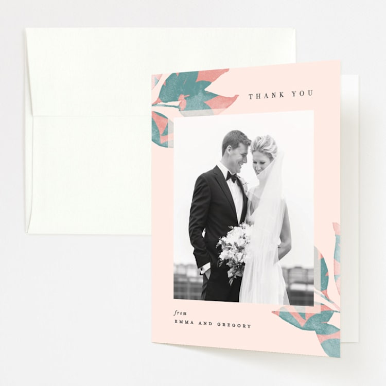 "Boho botanics" - Folded Wedding Thank You Cards in Coral by Creo Study - Front