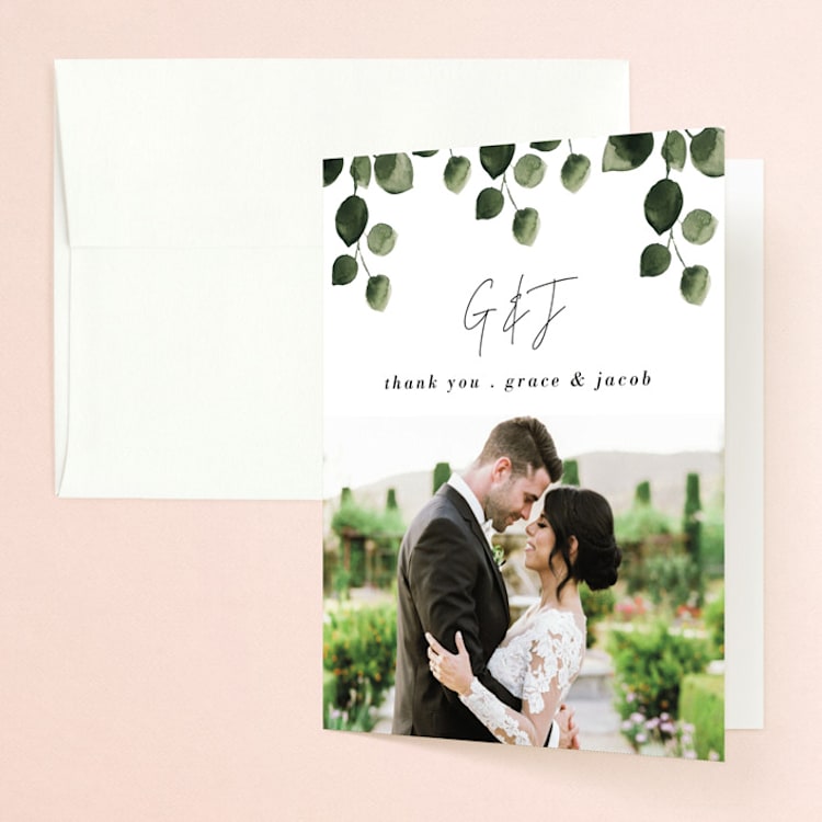 "green rush" - Folded Wedding Thank You Cards in Snow by Anupama - Front