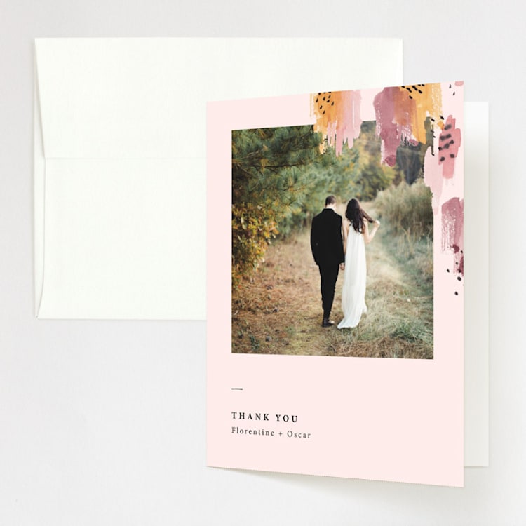 "Mod Brush" - Folded Wedding Thank You Cards in Blush by Lisa Fee Paura - Front