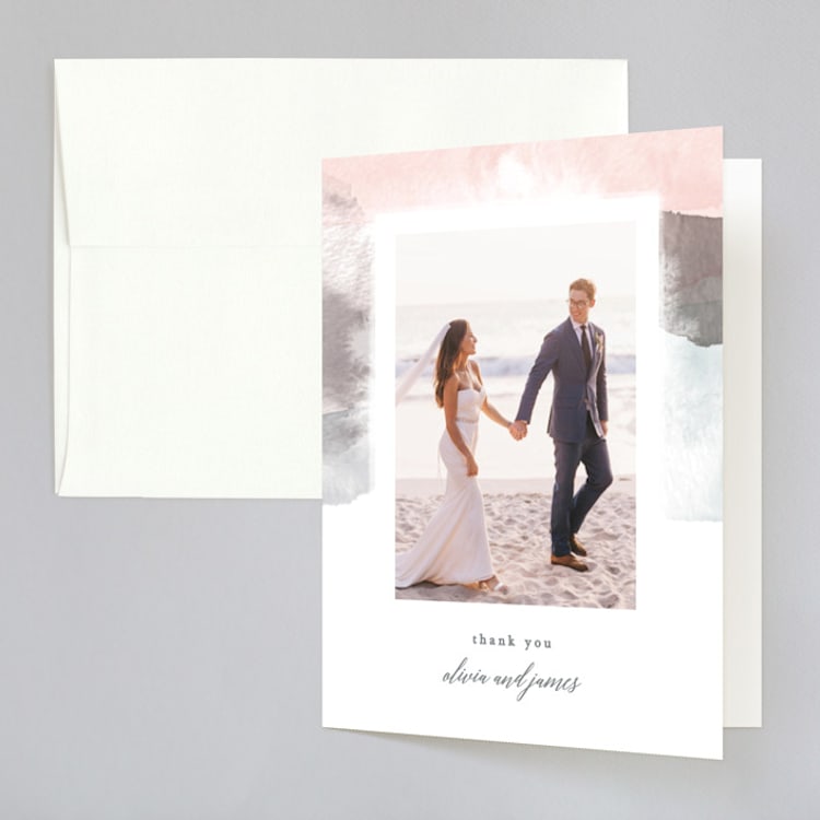 "Sea Froth" - Folded Wedding Thank You Cards in Blush by Creo Study - Front