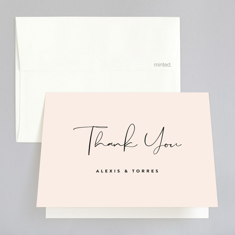 "Just the Two of Us" - Folded Wedding Thank You Cards in Blush by Jennifer Wick - Front