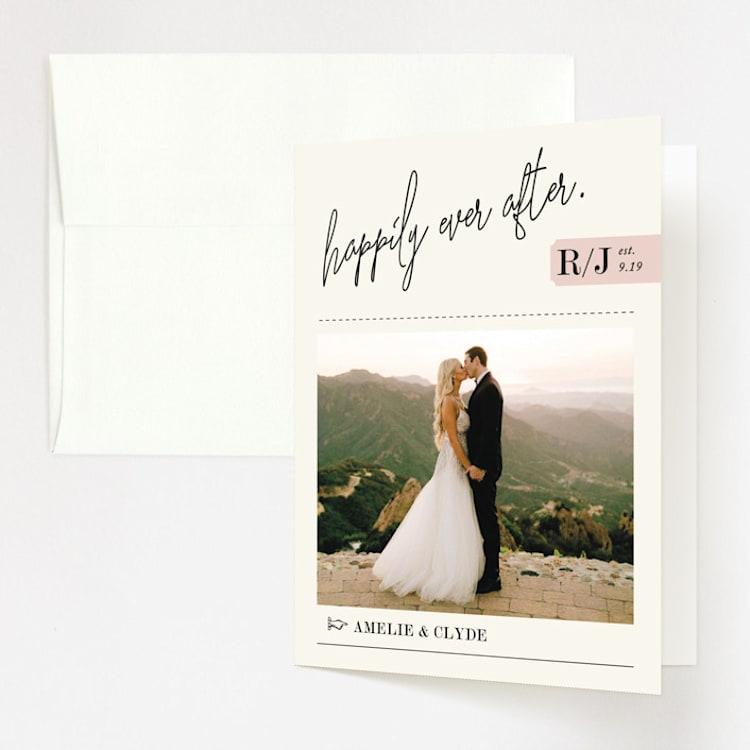 "A Storybook Wedding" - Folded Wedding Thank You Cards in Blush by Katy Shen - Front