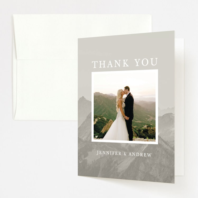 "Modern Mountain" - Folded Wedding Thank You Cards in Fog by Stephanie Biller - Front